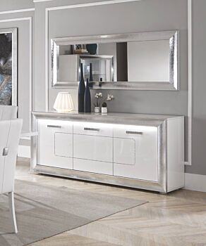 Madia 3 ante bianca lucida con cornice argento, Made in Italy