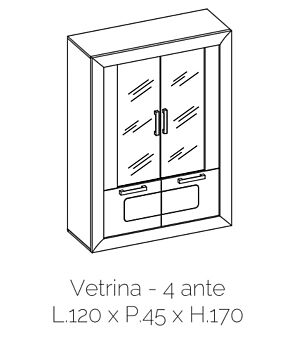Vetrina 4 ante bianca lucida con cornice argento, Made in Italy