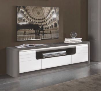 Porta TV bianco laccato e grigio, Made in Italy