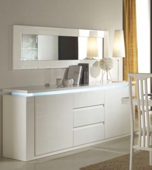 Madia 2 ante e 3 cassetti, bianco lucido, Made in Italy