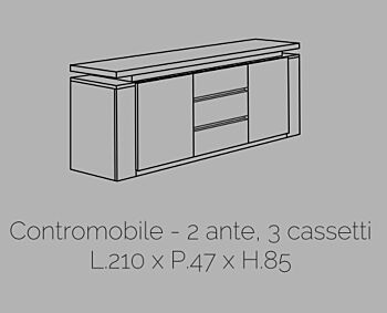 Madia 2 ante e 3 cassetti, bianco lucido, Made in Italy