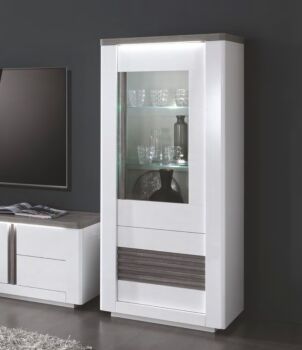 Vetrina colonna 2 ante, bianco lucido e rovere adamello 