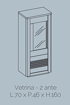 Vetrina colonna 2 ante, bianco lucido e rovere adamello 