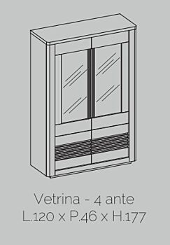Vetrina 4 ante, bianco lucido e rovere adamello, made in Italy
