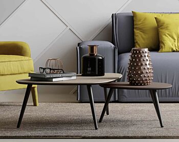 Composizione moderna di design composta da 3 tavolini argilla e bronzo, made in Italy