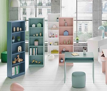 Libreria alta moderna, 4 ripiani, finitura bianco opaco