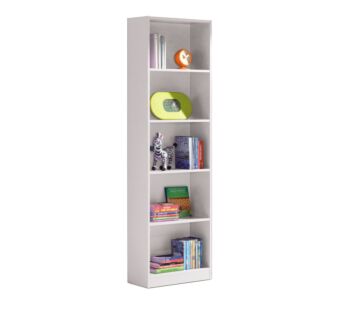 Libreria alta moderna, 4 ripiani, finitura bianco opaco