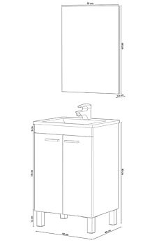 Mobile sottolavabo con due ante e uno specchio, finitura rovere alaska