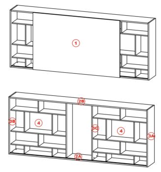Libreria con porta scorrevole, porta tv sospeso
