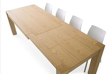 Tavolo di design allungabile in legno, rovere naturale spazzolato, apertura con binario