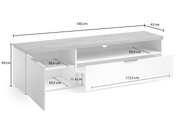 Porta TV moderno L.180 cm finitura Bianco laccato lucido e Castagno