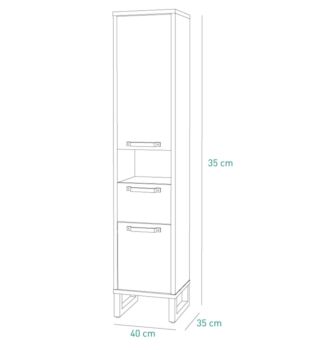 Colonna multiuso con 2 ante e un cassetto in finitura Cemento e Rovere invecchiato