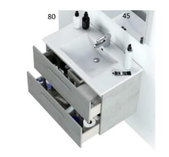 Bagno mobile moderno con specchiera, finitura Cemento
