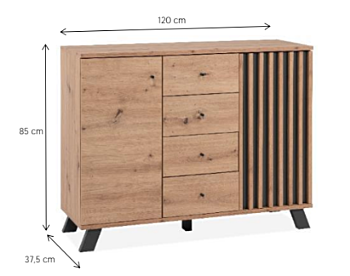 Credenza 2 ante e 4 cassetti, colore Rovere Oak e Antracite 