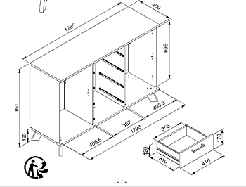 credenza 2 ante e 4 cassetti, finitura Quercia del Nord