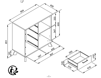 Credenza 1 anta e 4 cassetti finitura Quercia del Nord