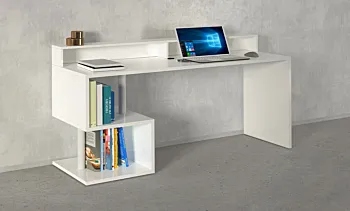 Scrivania con due vani a giorno, 180x90x60 h cm, Bianco laccato lucido