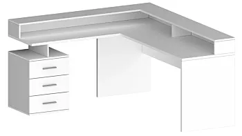 Scrivania angolare 3 cassetti, 180/160x90x60 h cm, Bianco laccato lucido