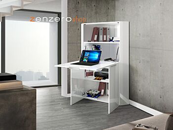 Scrivania estraibile, multiuso ad angolo, bianco lucido, made in Italy