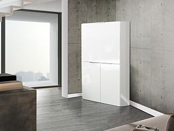 Scrivania estraibile, multiuso ad angolo, bianco lucido, made in Italy