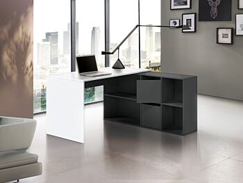 Scrivania pluriposizionabile, finitura Bianco opaco e Grigio antracite