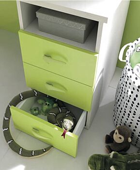 Scrivania bambini con cassettiera Moretti Compact, finitura Betulla e Verde cedro