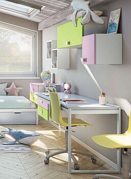 scrivania con cassetti colorata