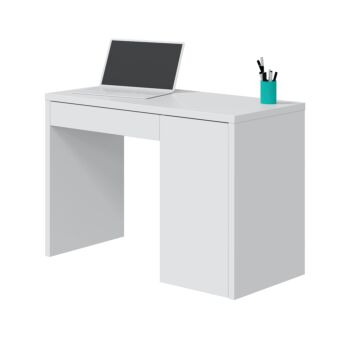 Scrivania con anta e cassetto design moderno, finitura Bianco opaco