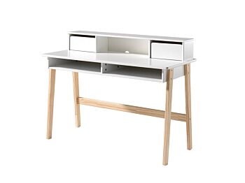Scrivania in stile nordico con cassetti bianca laccata con gambe in pino massello