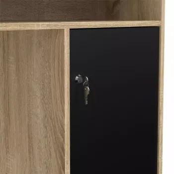 scrivania nera con tre cassetti