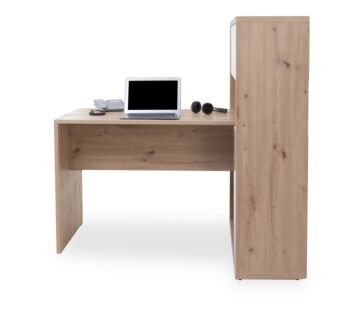 Scrivania moderna con 2 ante + 1 cassetto, colore Rovere e Bianco laccato