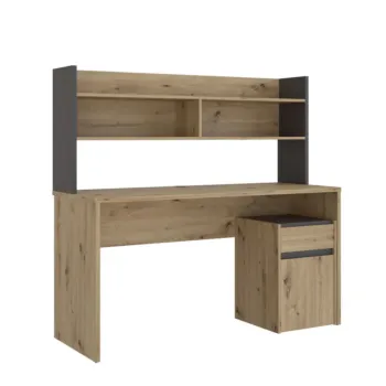 Scrivania con sopralzo, 140x52x132 h cm, Rovere Artisan e Grigio scuro