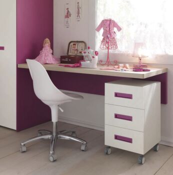 Scrivania camerette sospesa Moretti Compact, Betulla e Lampone laccato