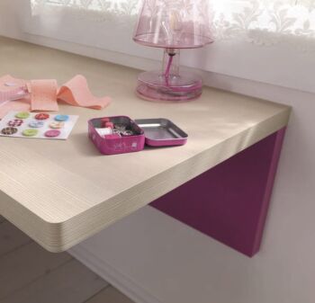 Scrivania camerette sospesa Moretti Compact, Betulla e Lampone laccato