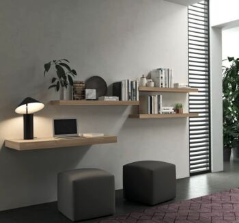 Scrivania sospesa  in finitura Noce, zona studio per camere e camerette