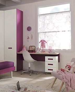 Scrivania camerette sospesa Moretti Compact, Betulla e Lampone laccato