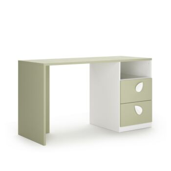 Scrivania camerette con 2 cassetti e vano, Bianco opaco e Pistacchio