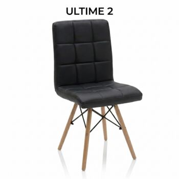 Sedia in Ecopelle nera, con gambe in Legno