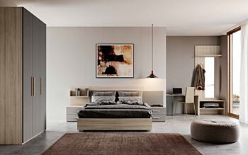 Letto matrimoniale moderno 160x190 in Grigio Argento e Olmo Natura