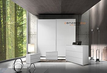 Set Comò e 2 comodini, design moderno, finitura bianco opaco