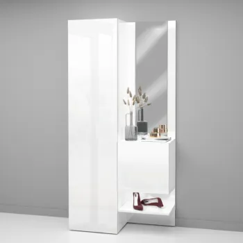 Set ingresso da 2 pezzi, 90x191x35 h cm, Bianco laccato lucido