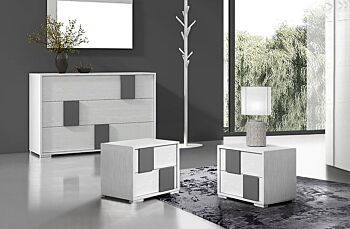 Set moderno composto da comodini e comò, moderni