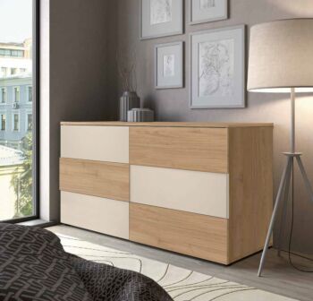 Set comò e comodini moderno, finitura Noce biondo e Orzo