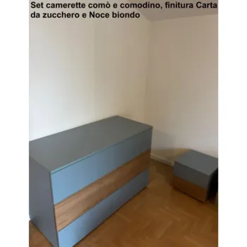 Set camerette comò e comodino, finitura Grigio cenere e Agave