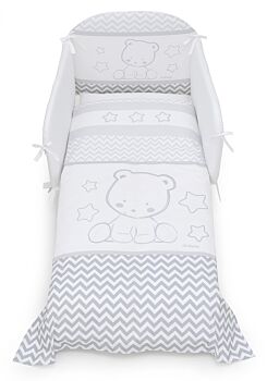 Culla moderna Teddy con ruote, bianca con decori Tortora