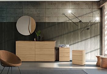 Set comò e comodini 3 cassetti, finitura Noce biondo