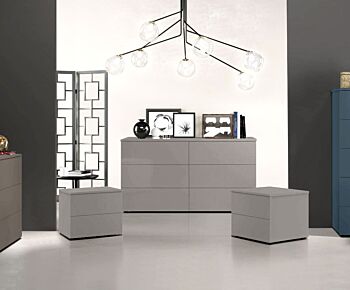 Set moderno composto da comodini e comò 6 cassetti, Grigio Seta