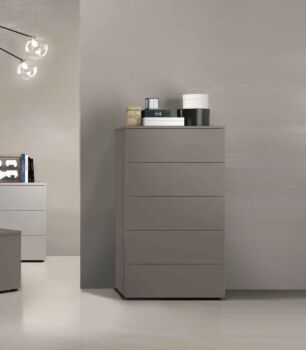 Settimino, Comodone moderno a 5 cassetti in finitura Grigio Cenere