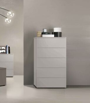 Settimino, Comodone moderno a 5 cassetti in finitura Grigio Seta