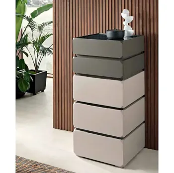 Settimino a 5 cassetti, Cachemire e Grigio Londra con piana vetro effetto Pietra Scura Zenzero Shop